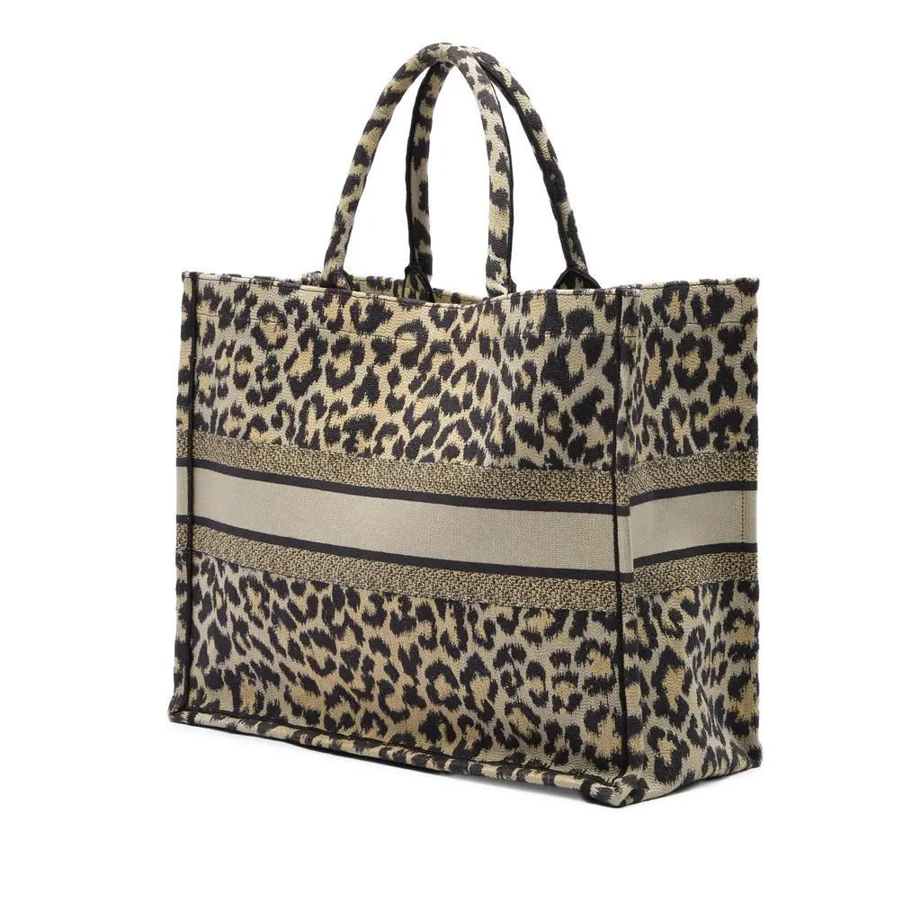 Dior Mizza Large Embroidered Canvas Leopard Book Tote Brown Canvas Good - Back View