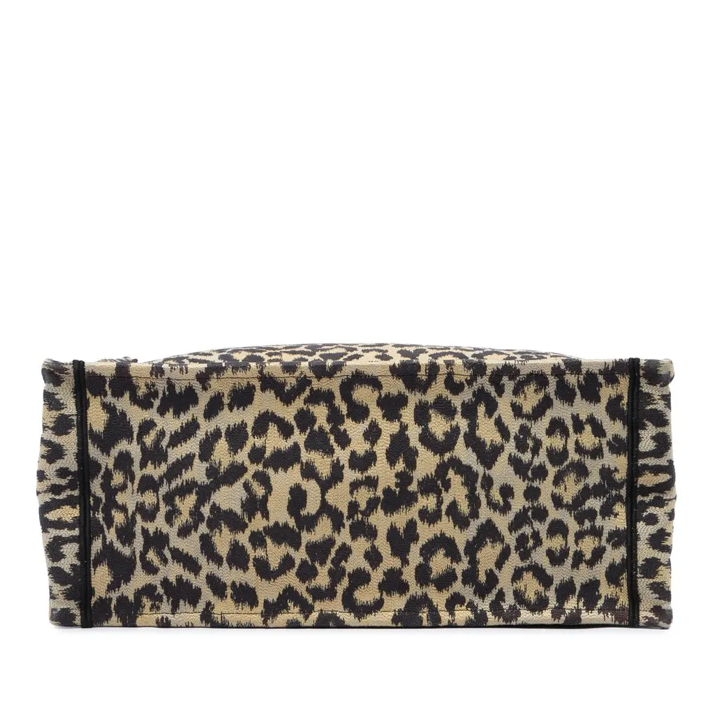 Dior Mizza Large Embroidered Canvas Leopard Book Tote Brown Canvas Good - Inside View
