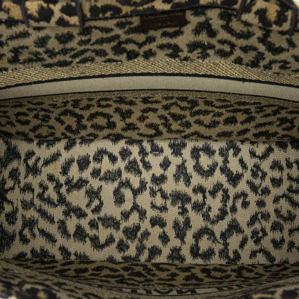 Dior Mizza Large Embroidered Canvas Leopard Book Tote Brown Canvas Good - Model View