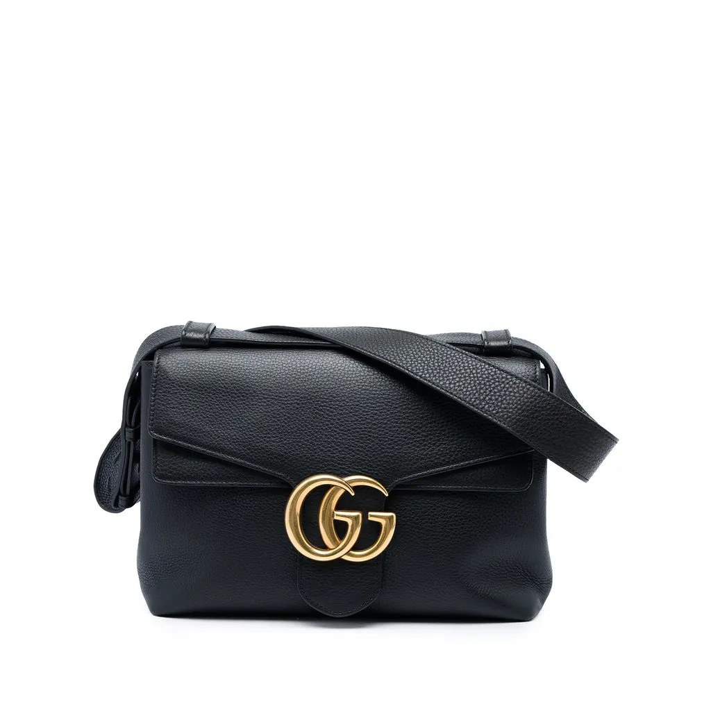 Gucci Small GG Marmont Calfskin Shoulder Bag Black Leather Good - Front View