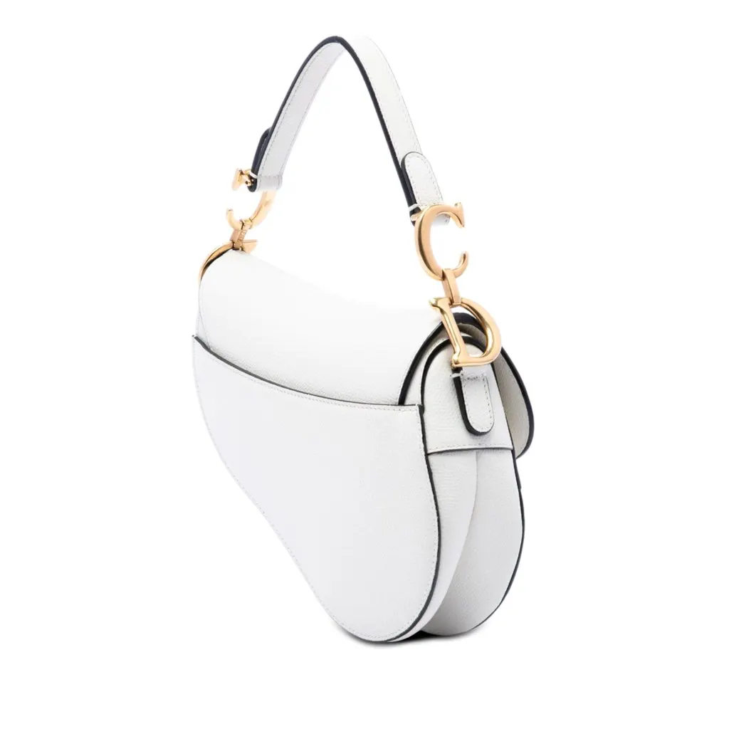 Dior Mini Grained Calfskin Saddle Bag White Leather Very good - Back View