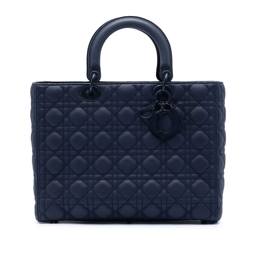 Dior Large Ultra Matte Calfskin Cannage Lady Dior Blue Leather Very good - Front View