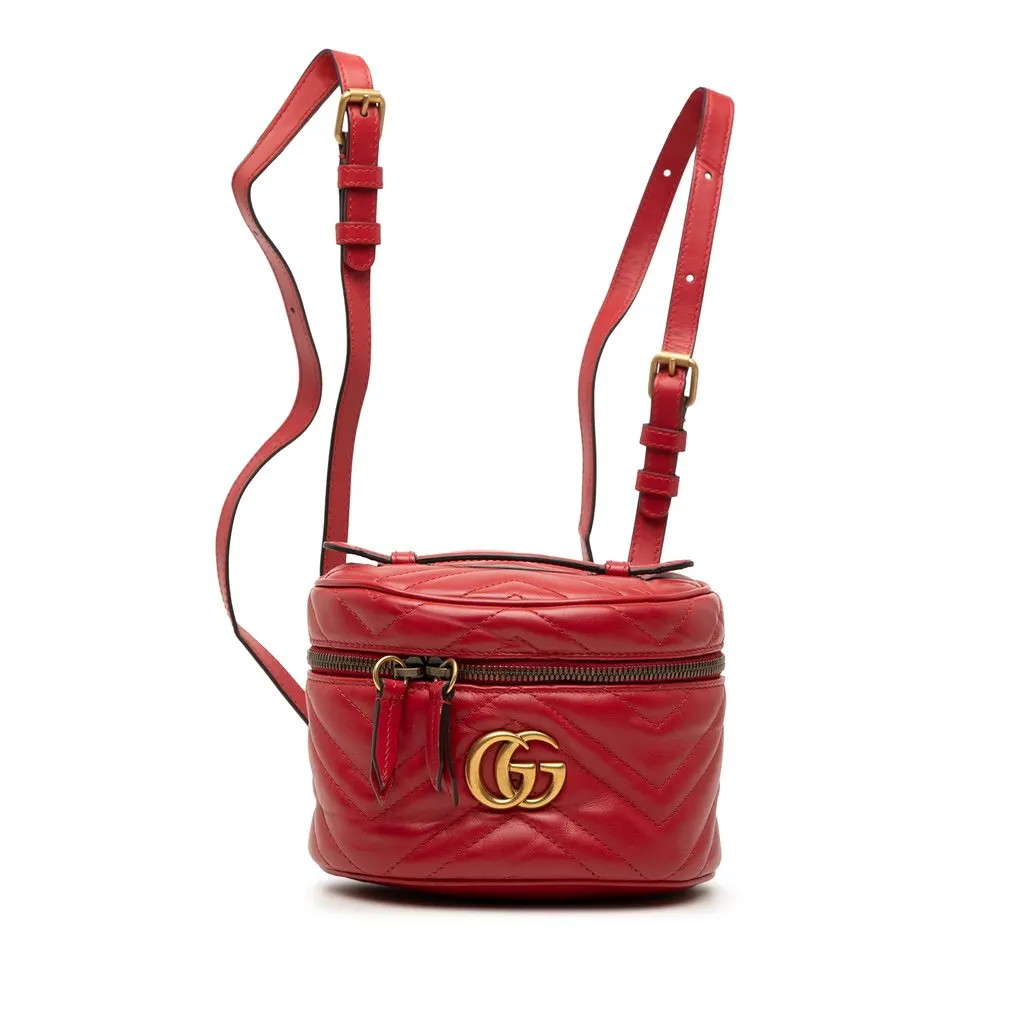 Gucci Mini GG Marmont Matelasse Calfskin Round Backpack Red Leather Very good - Front View
