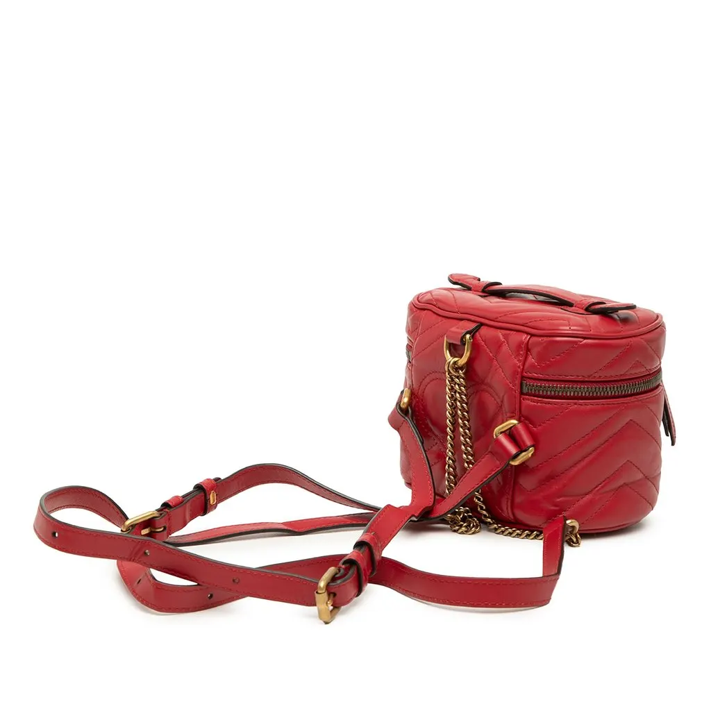 Gucci Mini GG Marmont Matelasse Calfskin Round Backpack Red Leather Very good - Back View