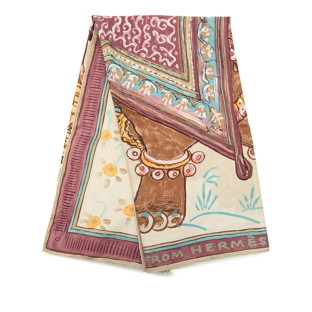 Hermès Beloved India Silk Scarf 90 Brown Silk Never worn - Front View
