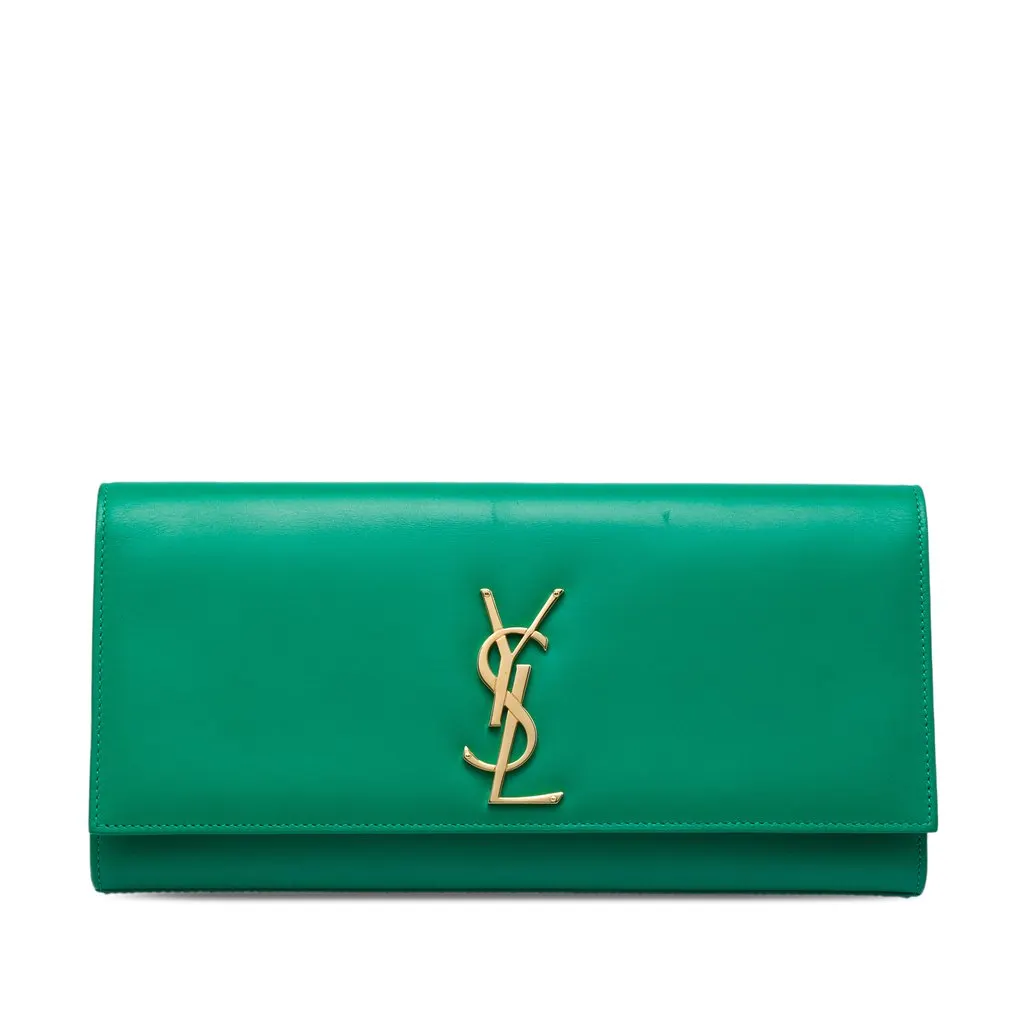 Saint Laurent Smooth Leather Cassandre Clutch Green Leather Good - Front View