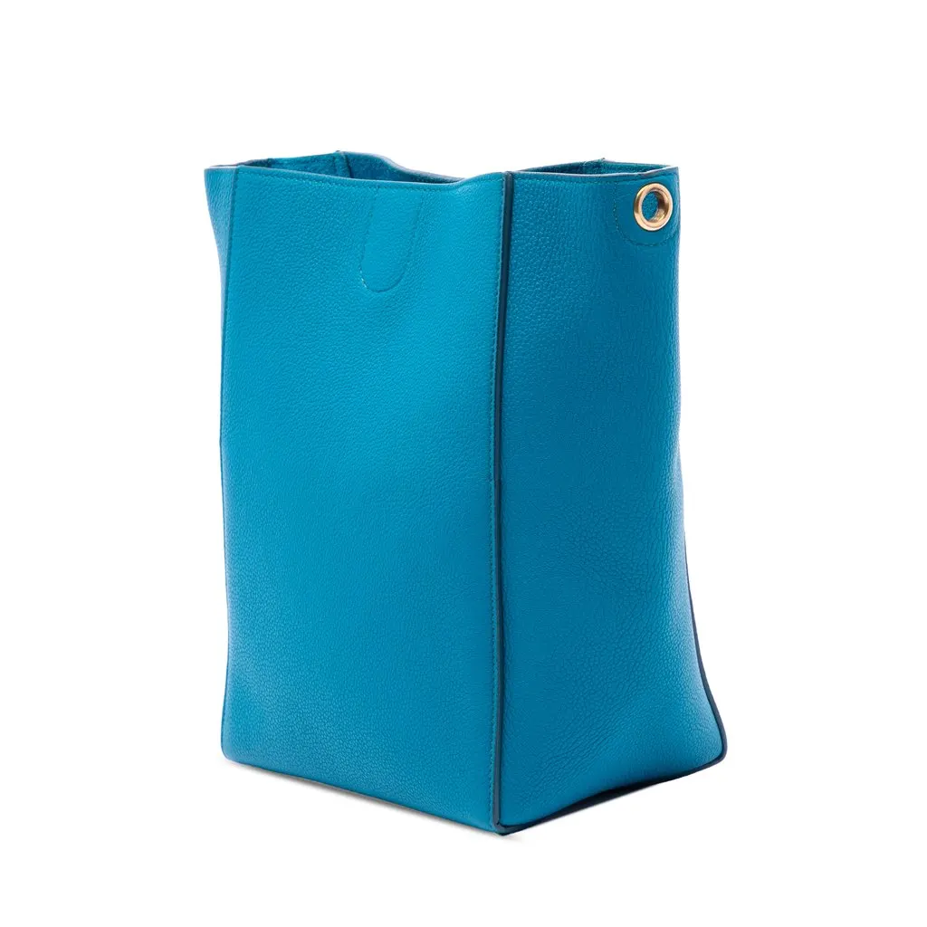 Celine Small Soft Grained Calfskin Seau Sangle Bucket Bag Blue Leather Very good - Back View