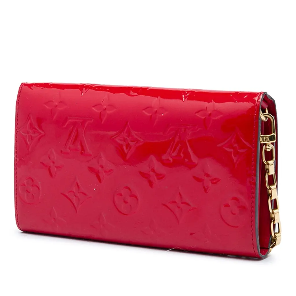 Louis Vuitton Monogram Vernis Chain Wallet Red Leather Good - Back View