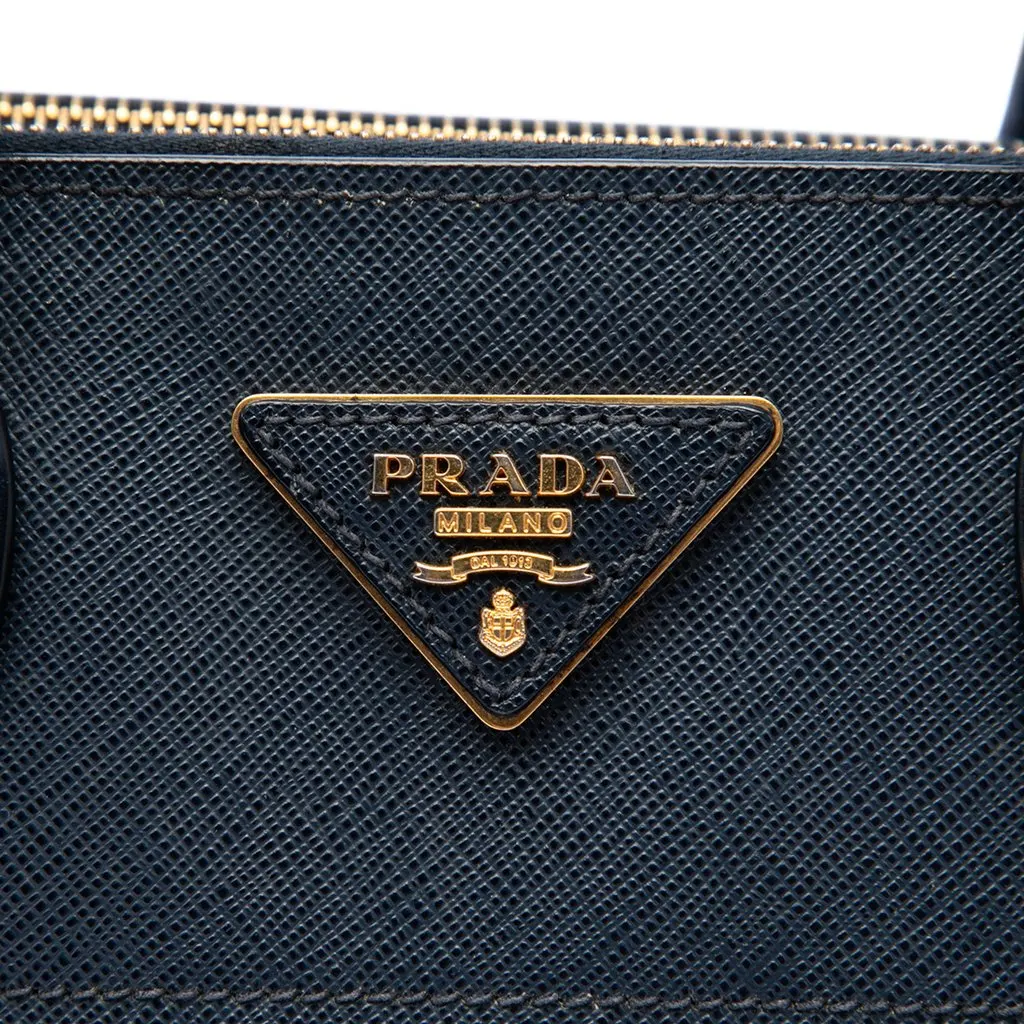 Prada City Calf Trimmed Saffiano Greche Paradigme Bag Blue Leather Very good - Box View