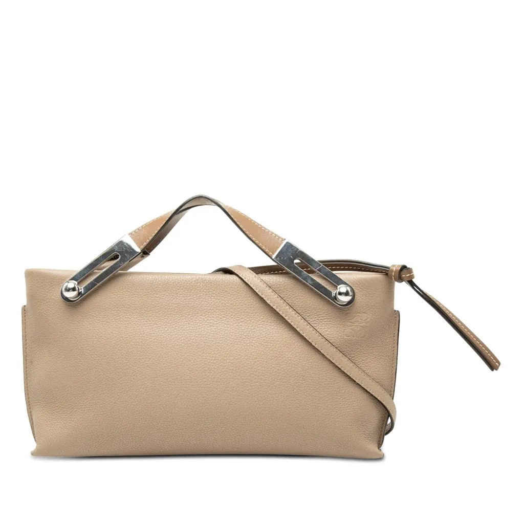 LOEWE Small Grained Calfskin Missy Satchel Beige Leather Very good - Front View