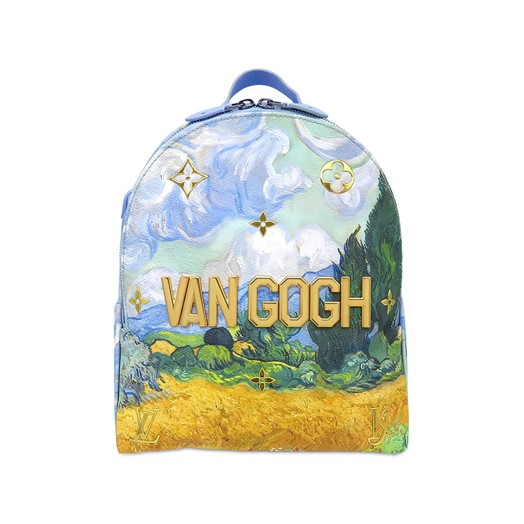 Louis Vuitton Jeff Koons Masters Collection Van Gogh Palm Springs Backpack Blue Canvas Good - Front View
