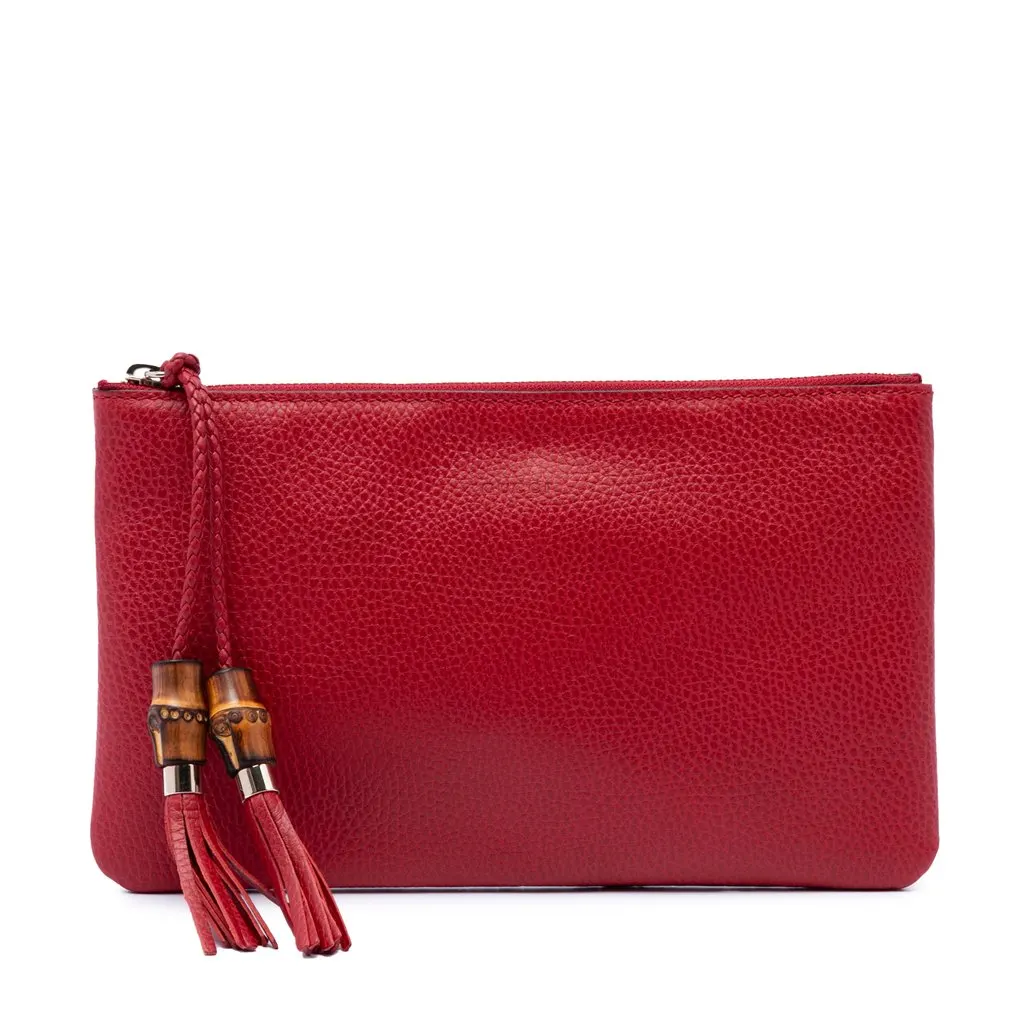 Gucci Calfskin Bamboo Clutch Red Leather Very good - Front View