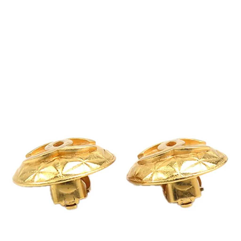 Chanel CC Gold Plated Quilted Round Clip On Earrings Gold Metal Very good - Back View