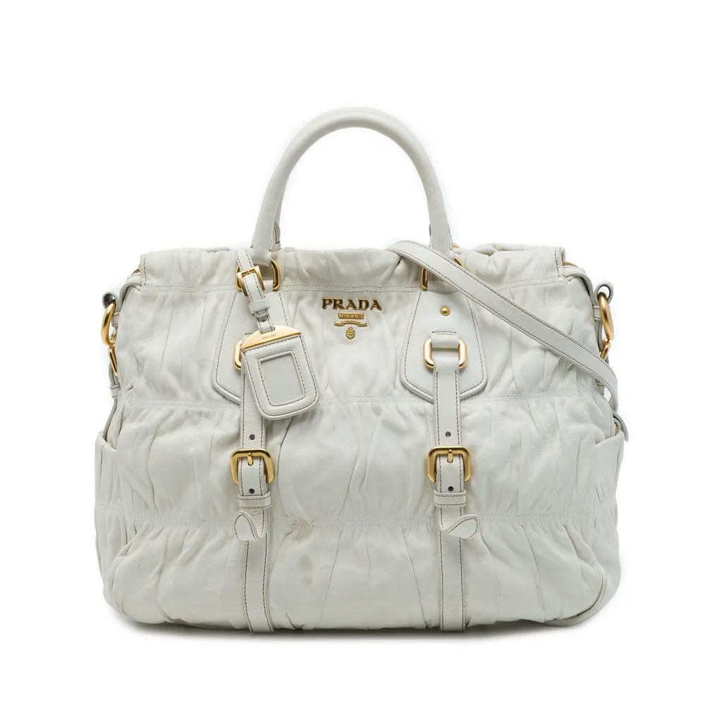 Prada Nappa Gaufre Satchel White Leather Very good - Front View