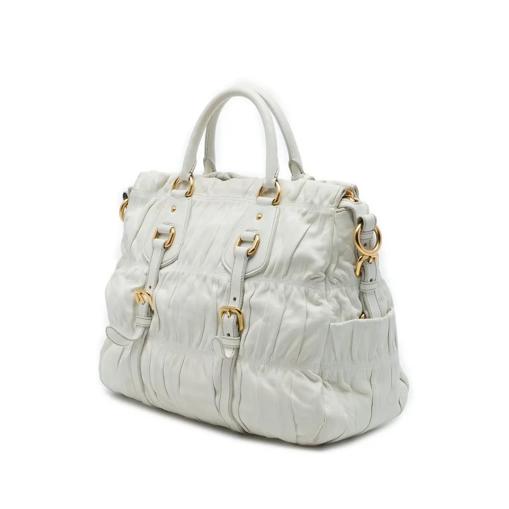 Prada Nappa Gaufre Satchel White Leather Very good - Back View
