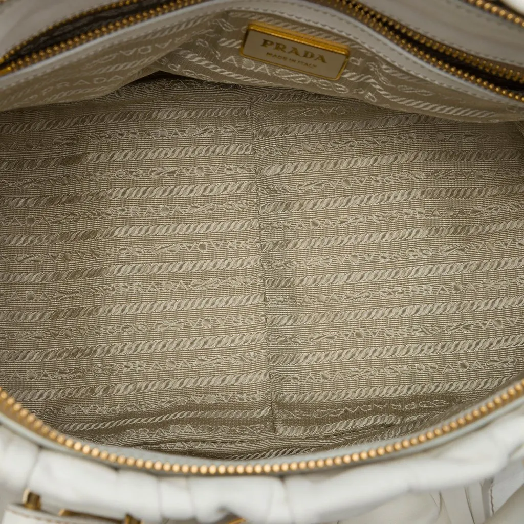 Prada Nappa Gaufre Satchel White Leather Very good - Model View