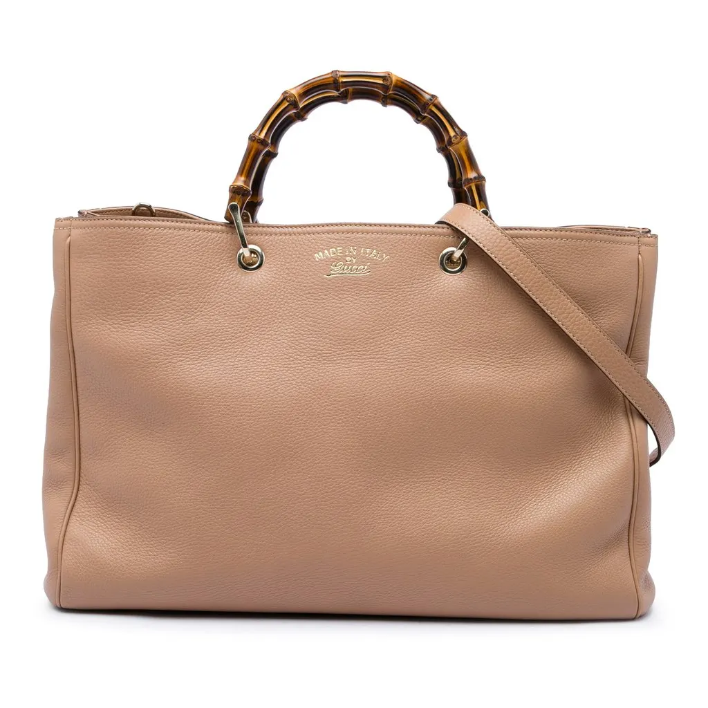 Gucci Large Calfskin Bamboo Shopper Satchel Brown Leather Very good - Front View