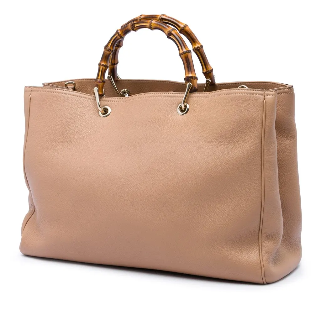 Gucci Large Calfskin Bamboo Shopper Satchel Brown Leather Very good - Back View