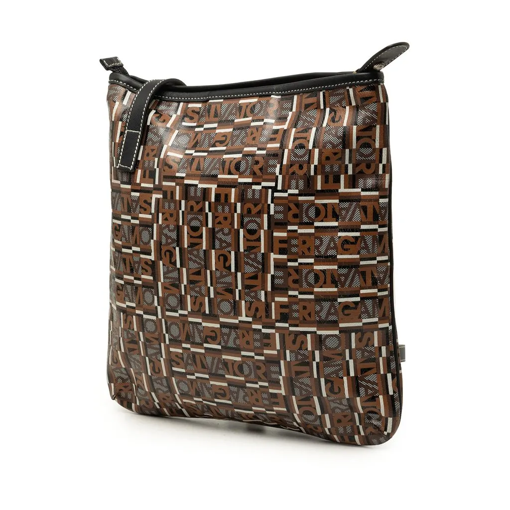 Salvatore Ferragamo Coated Canvas Logo Crossbody Brown Canvas Good - Back View