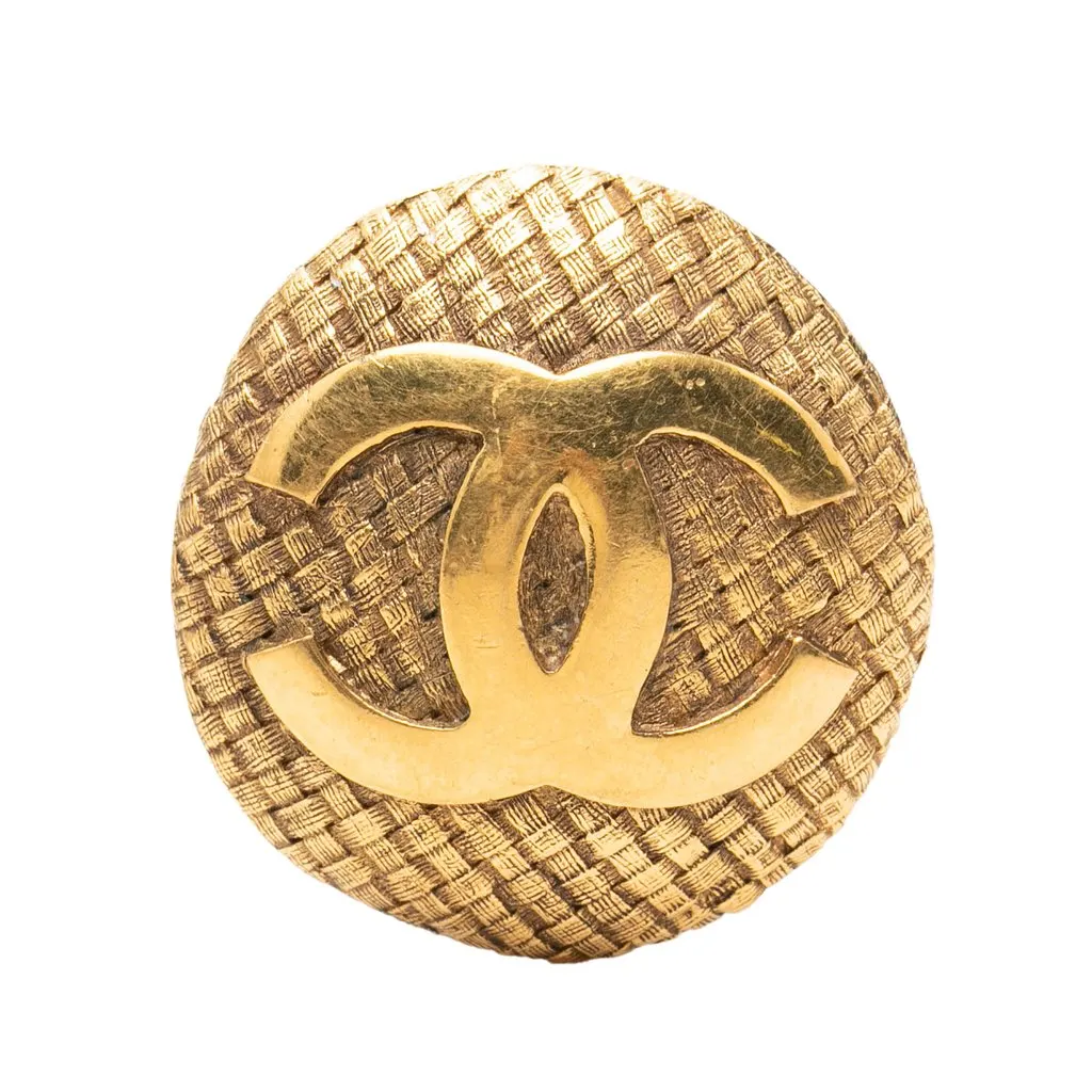 Chanel CC Gold Plated Woven Round Brooch
