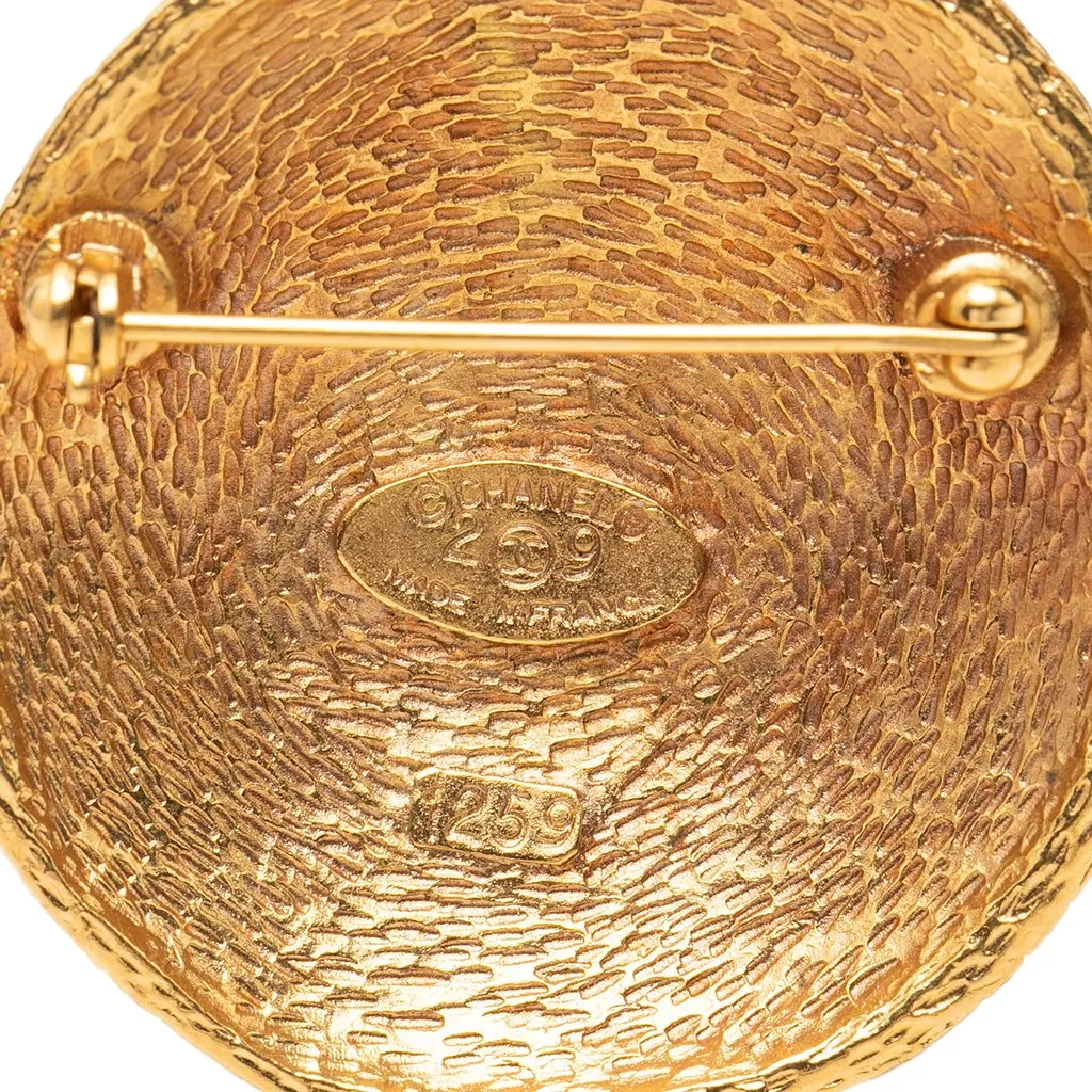 Chanel CC Gold Plated Woven Round Brooch Gold Metal Very good - Inside View