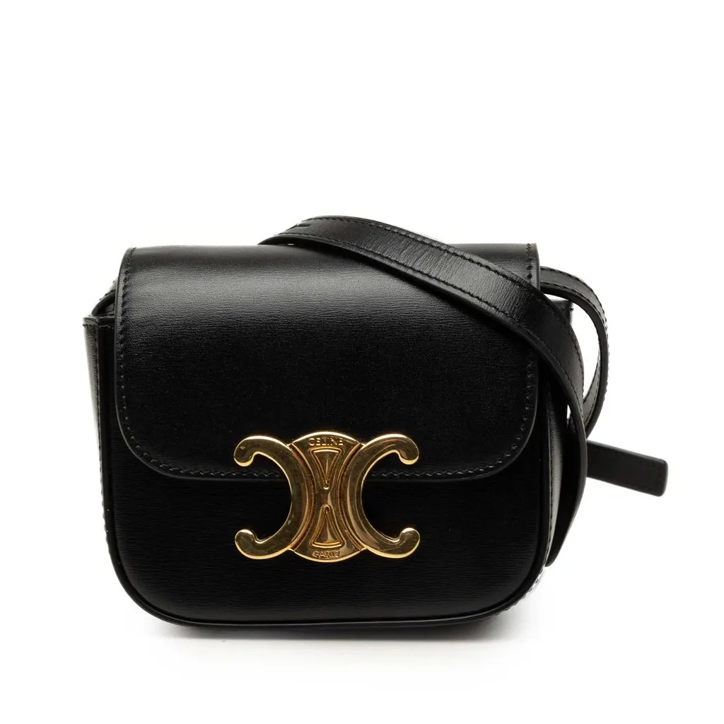 Celine Mini Shiny Calfskin Triomphe Crossbody Black Leather Very good - Front View