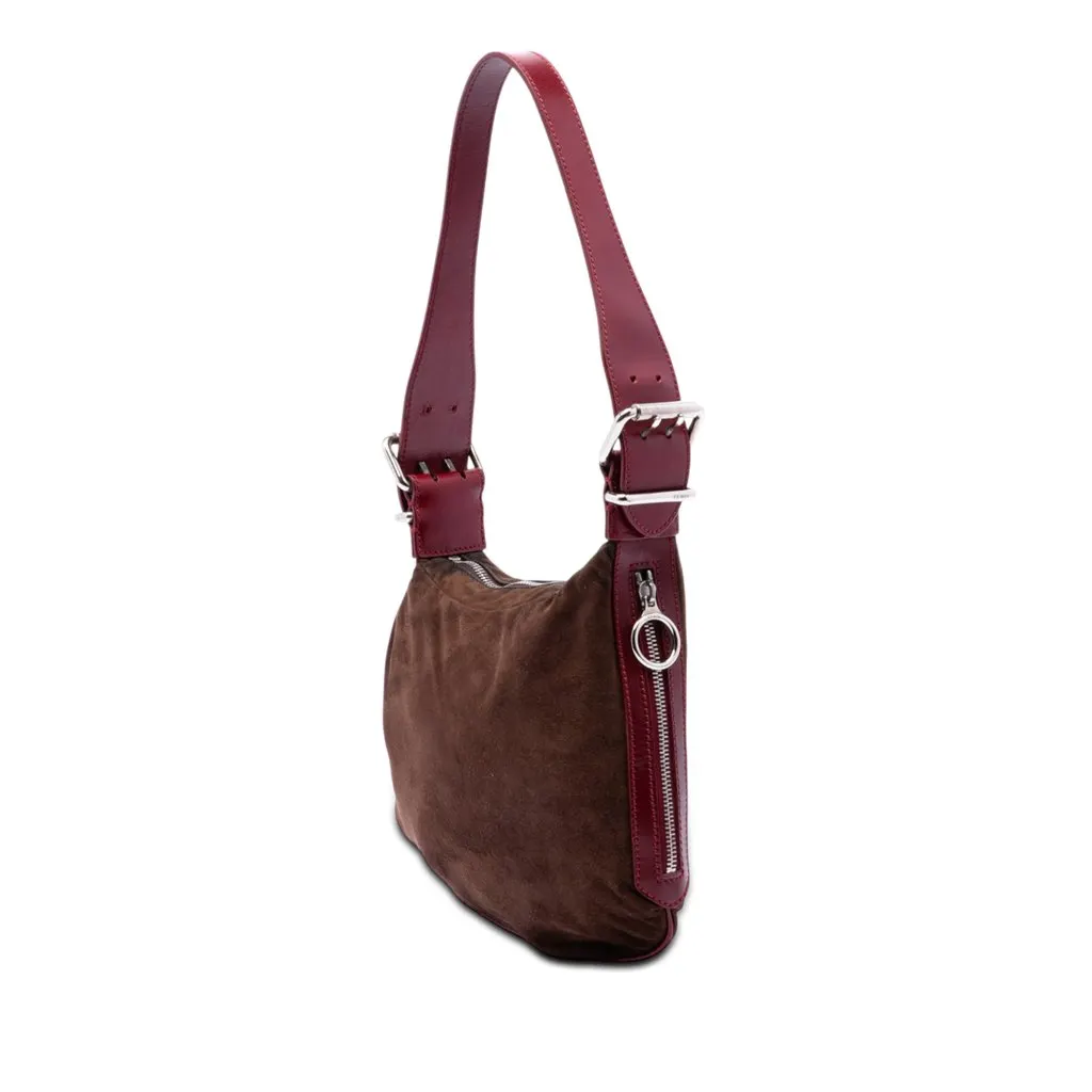 Fendi Sequin and Crystal Embellished Suede Oyster Shoulder Bag Brown Leather Very good - Back View