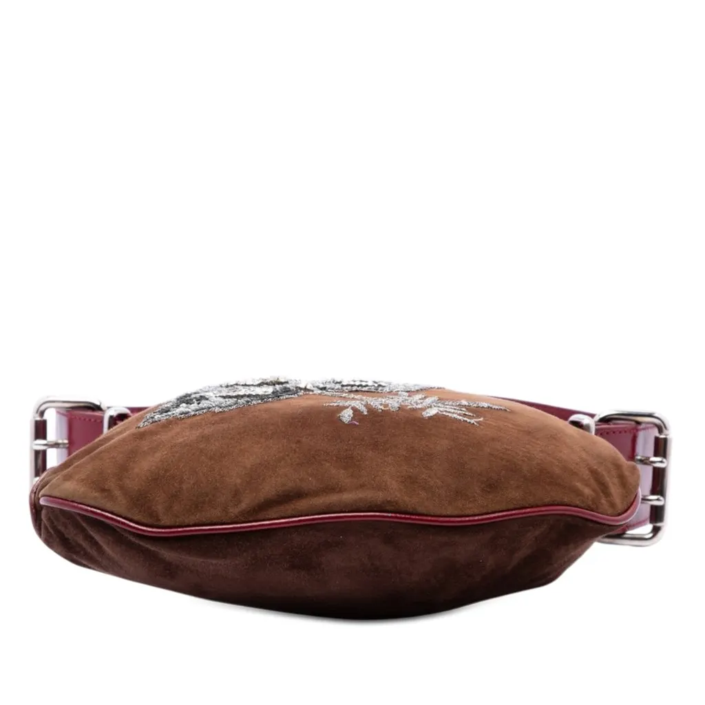 Fendi Sequin and Crystal Embellished Suede Oyster Shoulder Bag Brown Leather Very good - Inside View