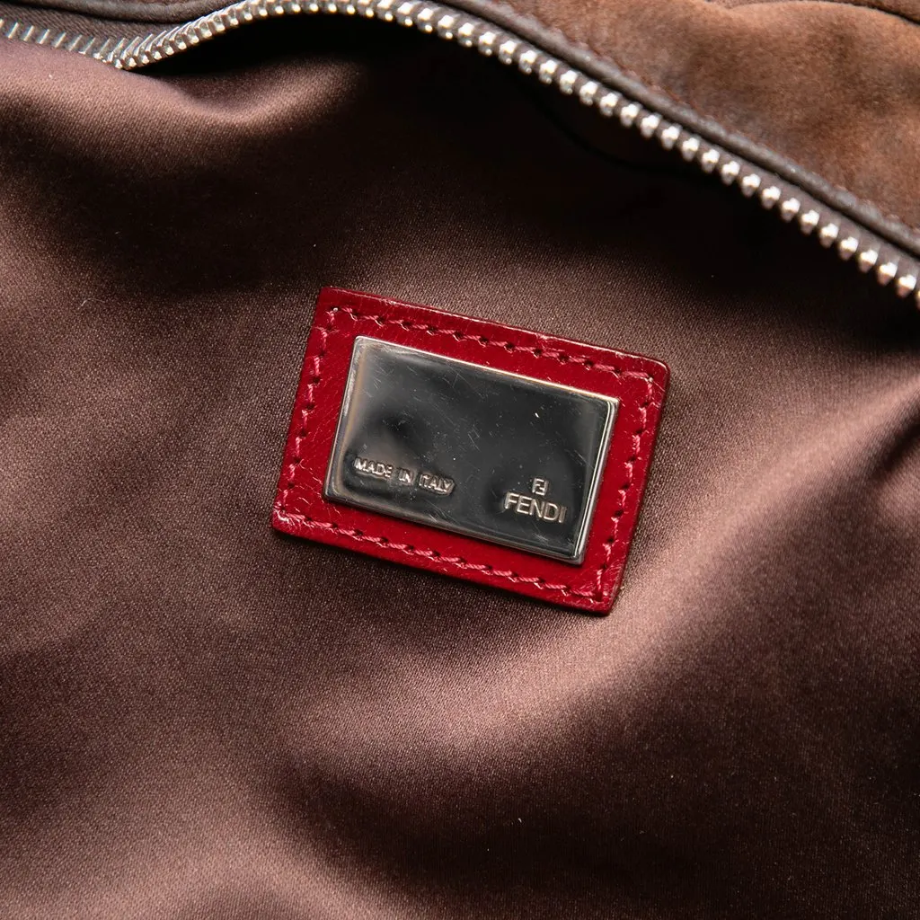 Fendi Sequin and Crystal Embellished Suede Oyster Shoulder Bag Brown Leather Very good - Box View