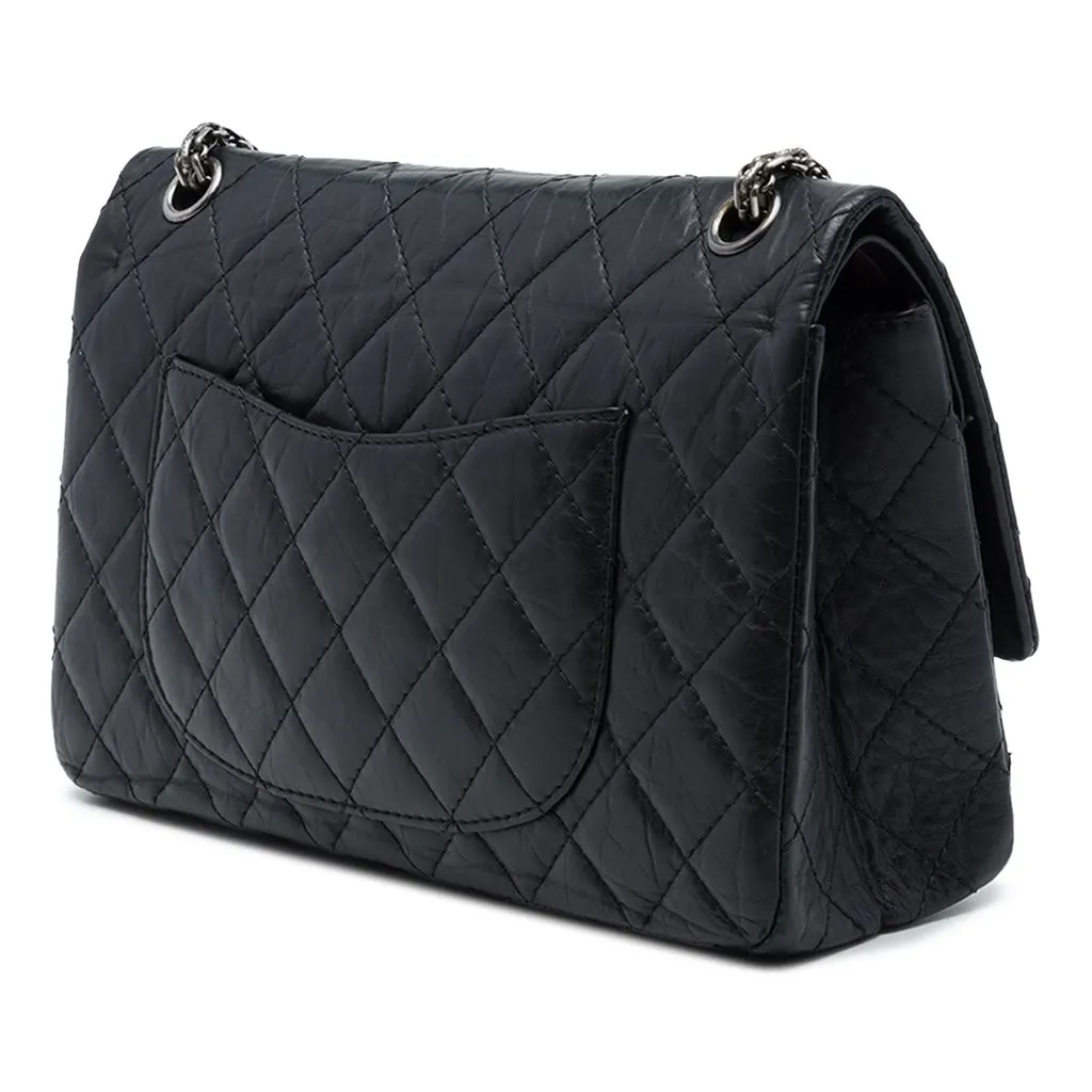 Chanel Quilted Aged Calfskin Reissue 2.55 Double Flap 226 Black Leather Good - Back View