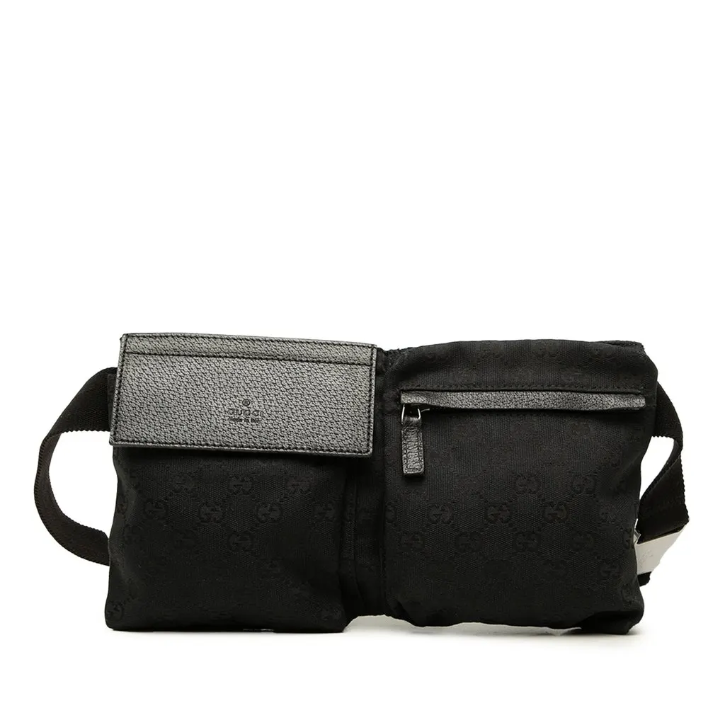 Gucci GG Canvas Double Pocket Belt Bag Black Canvas Good - Front View