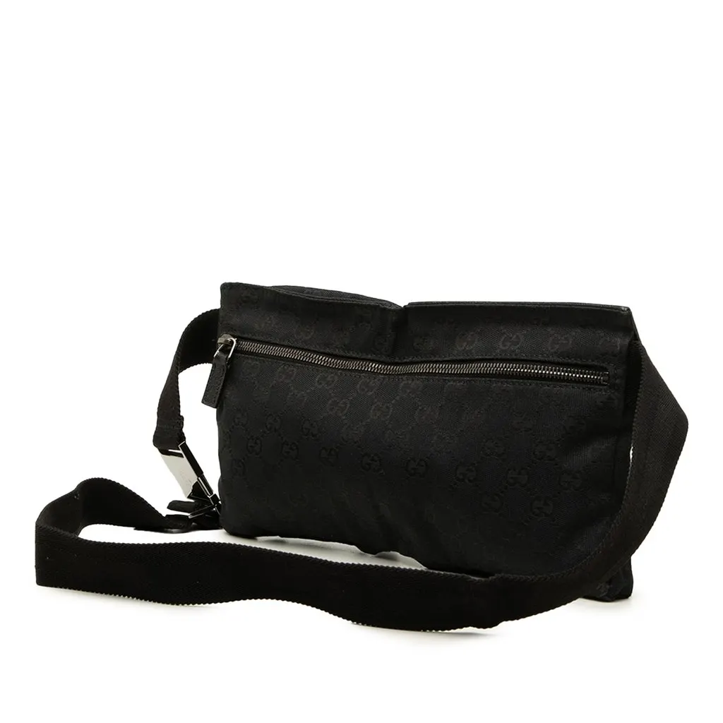 Gucci GG Canvas Double Pocket Belt Bag Black Canvas Good - Back View
