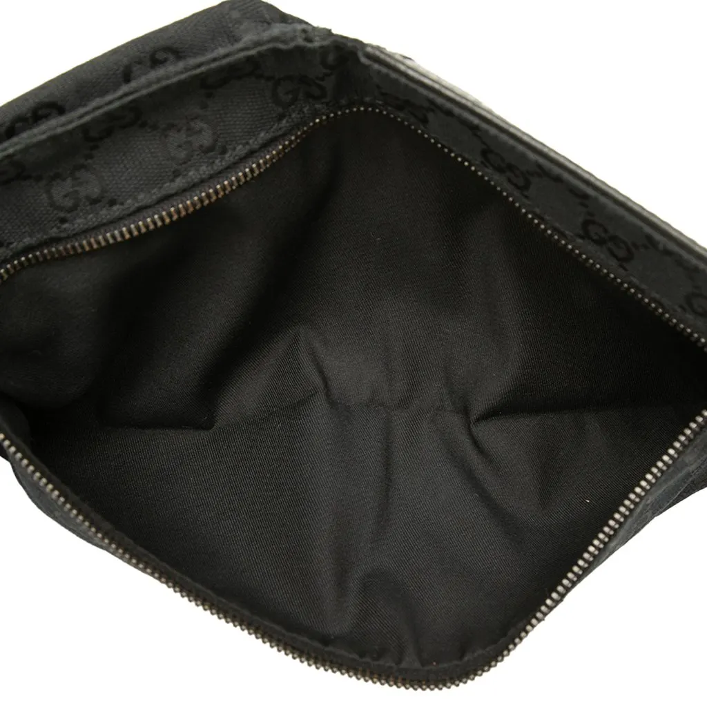 Gucci GG Canvas Double Pocket Belt Bag Black Canvas Good - Model View