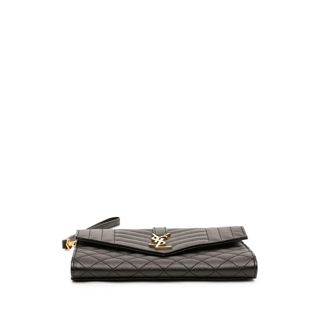 Saint Laurent Grain De Poudre Triquilt Monogram Envelope Clutch Black Leather Good - Inside View