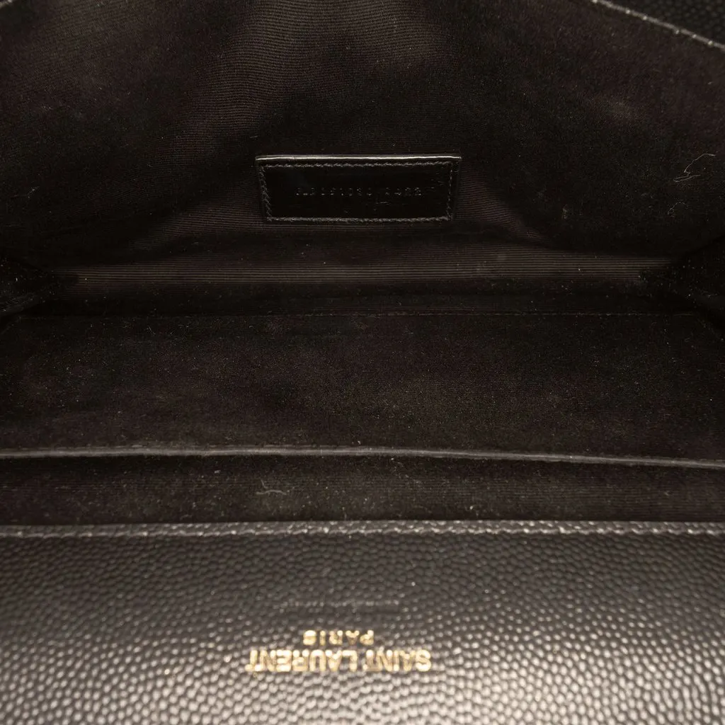 Saint Laurent Grain De Poudre Triquilt Monogram Envelope Clutch Black Leather Good - Model View