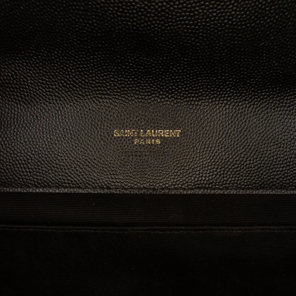 Saint Laurent Grain De Poudre Triquilt Monogram Envelope Clutch Black Leather Good - Box View