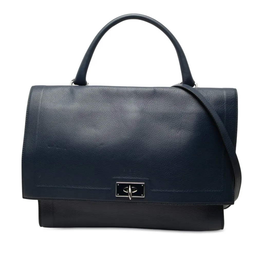 Givenchy Small Grained Calfskin Shark Lock Satchel Blue Leather Very good - Front View