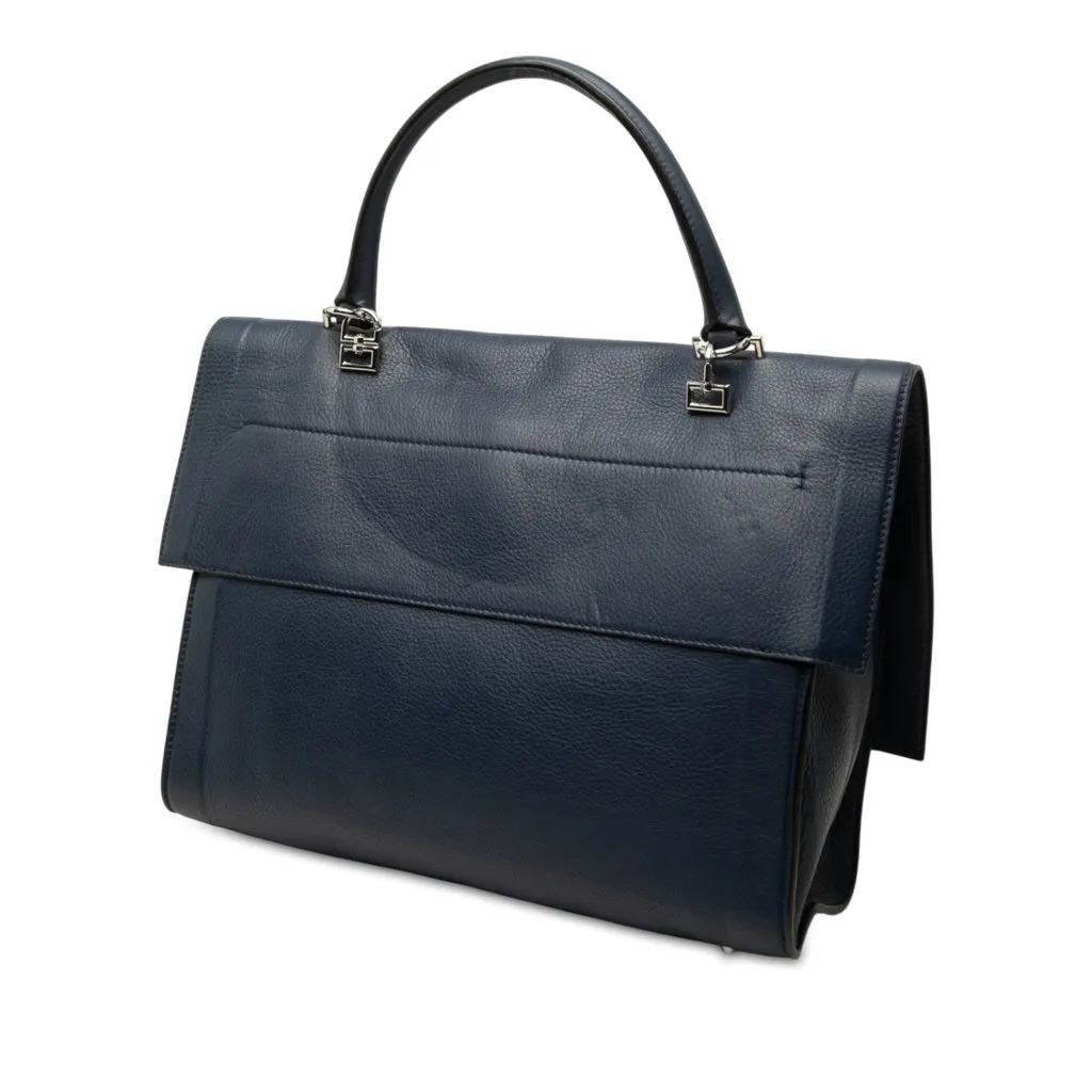Givenchy Small Grained Calfskin Shark Lock Satchel Blue Leather Very good - Back View