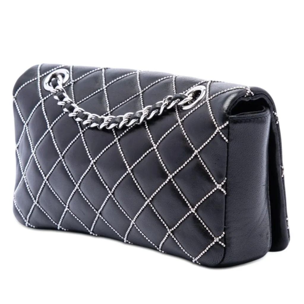 Chanel Mini CC Quilted Lambskin Beaded Full Flap Black Leather Very good - Back View