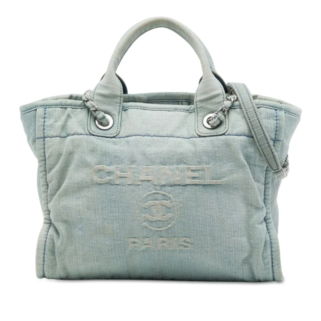 Chanel Small Denim Deauville Tote Blue Very good - Front View