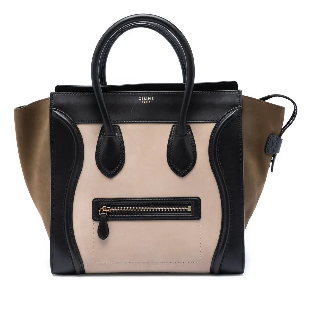 Celine Mini Tricolor Nubuck and Calfskin Luggage Tote Beige Leather Very good - Front View