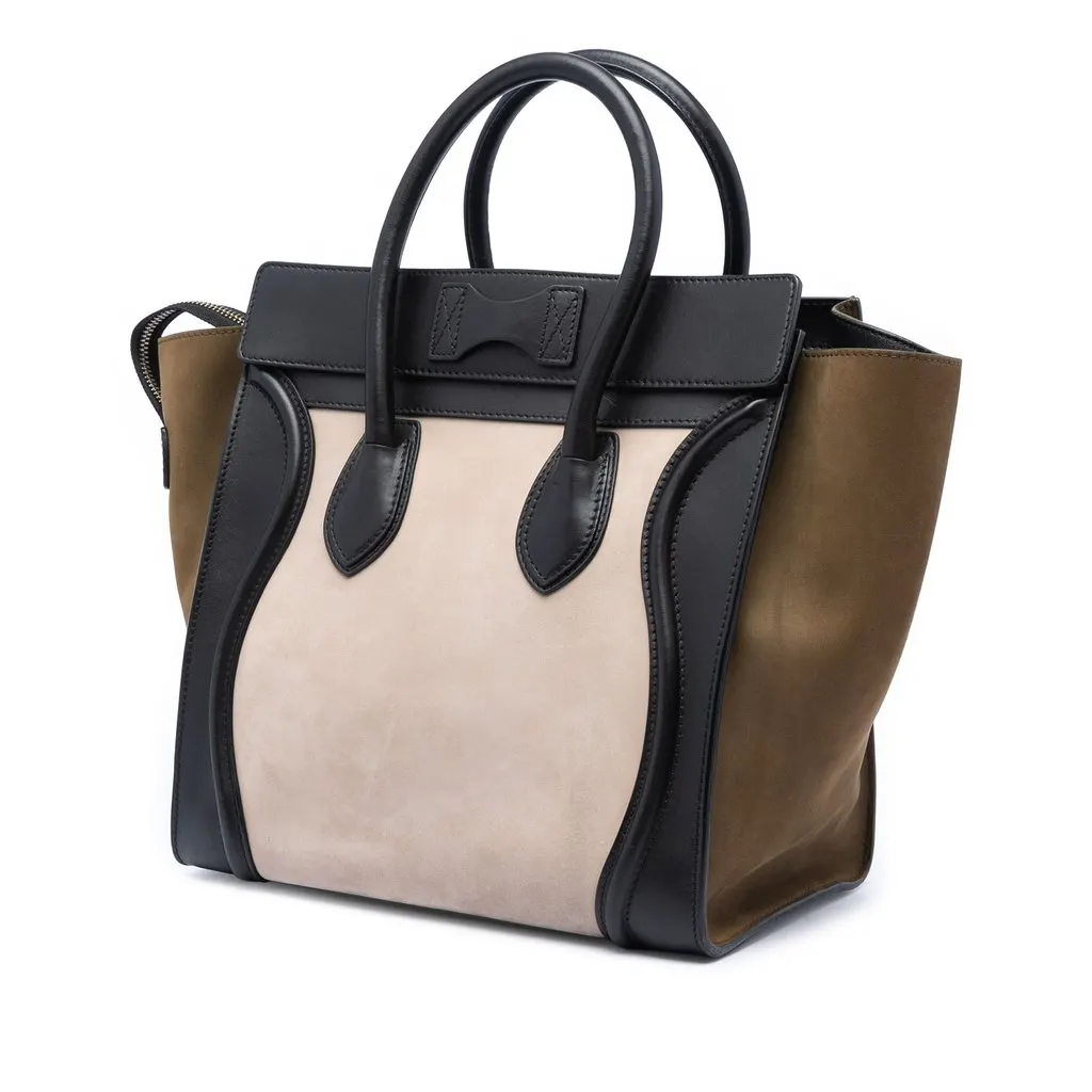 Celine Mini Tricolor Nubuck and Calfskin Luggage Tote Beige Leather Very good - Back View