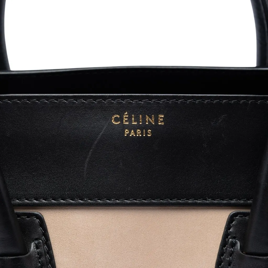 Celine Mini Tricolor Nubuck and Calfskin Luggage Tote Beige Leather Very good - Box View