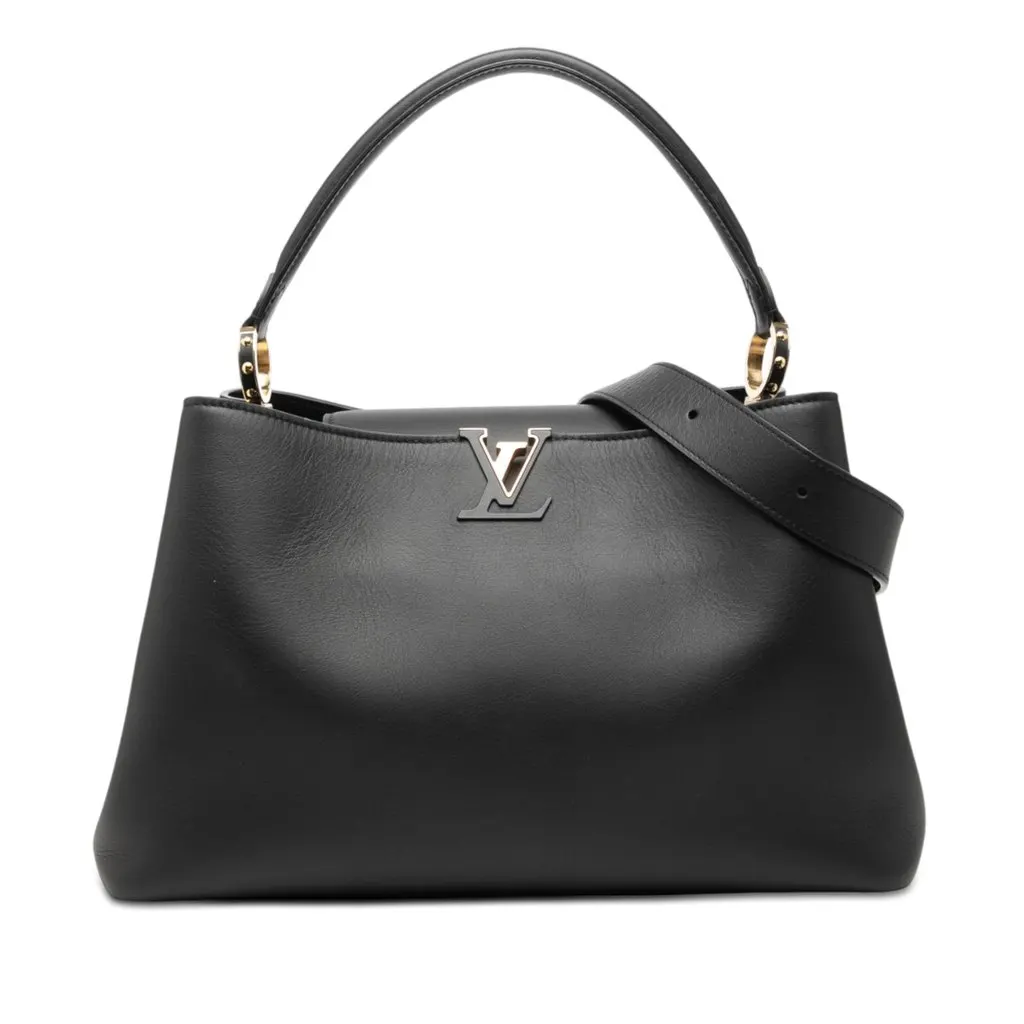 Louis Vuitton Smooth Taurillon Capucines Souple GM Black Leather Very good - Front View