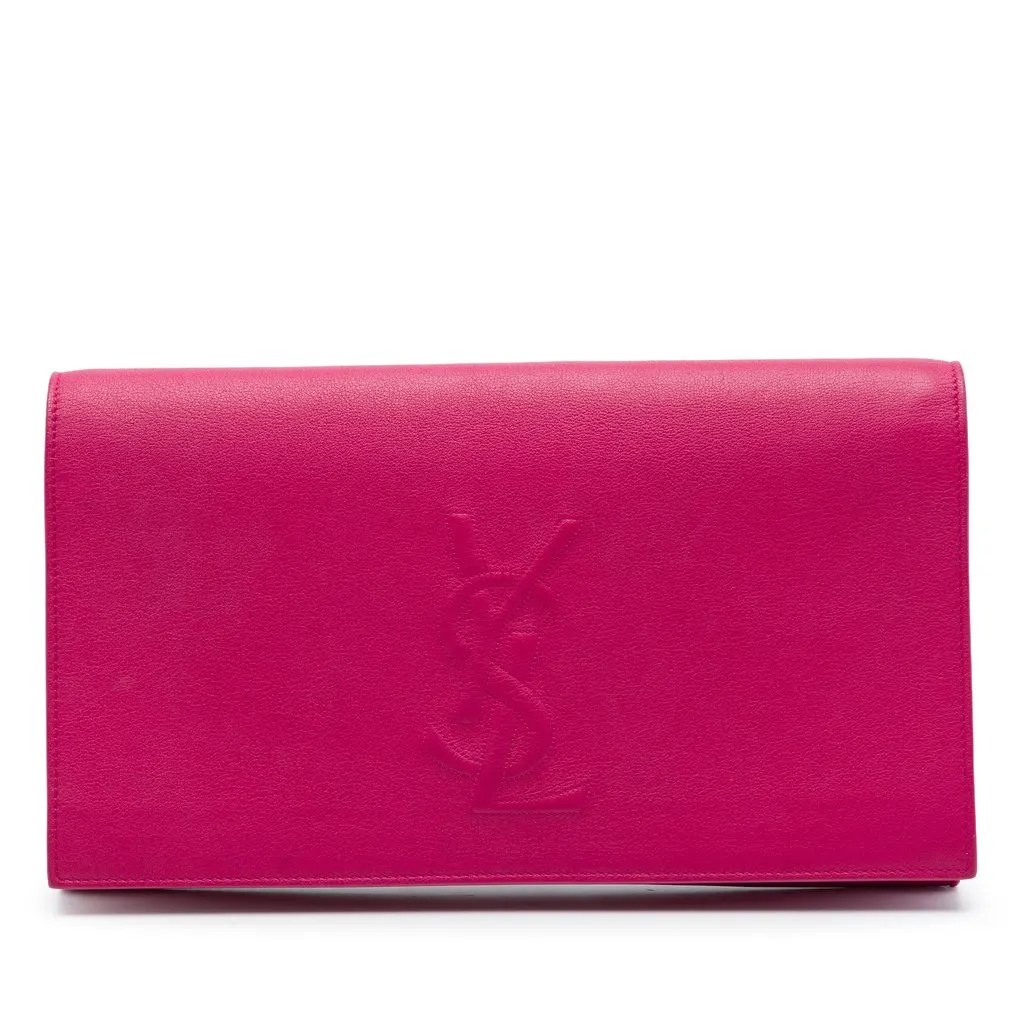 Saint Laurent Leather Belle De Jour Clutch Pink Leather Very good - Front View