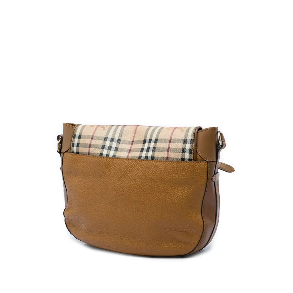 Burberry Haymarket Check Coated Canvas and Calfskin Flap Shoulder Bag Beige Canvas Very good - Back View