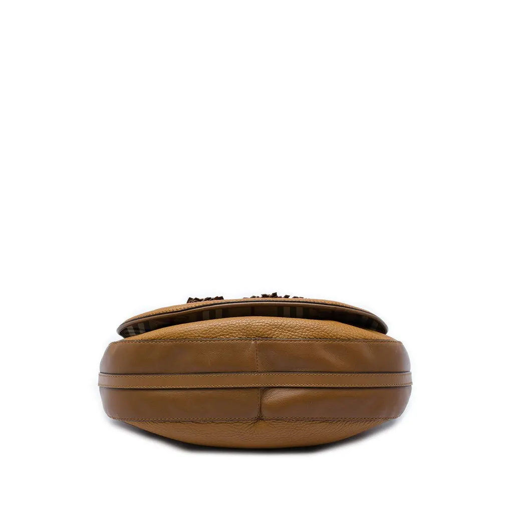 Burberry Haymarket Check Coated Canvas and Calfskin Flap Shoulder Bag Beige Canvas Very good - Inside View