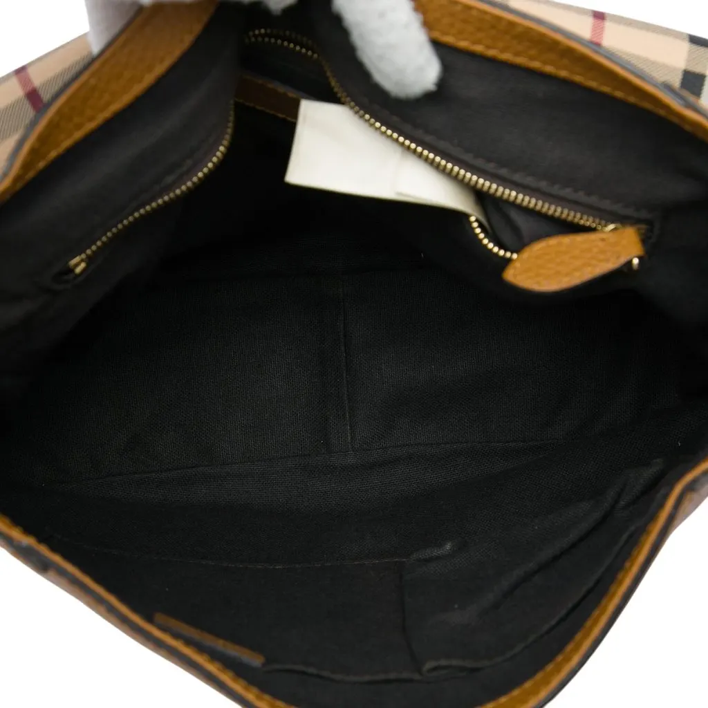 Burberry Haymarket Check Coated Canvas and Calfskin Flap Shoulder Bag Beige Canvas Very good - Model View