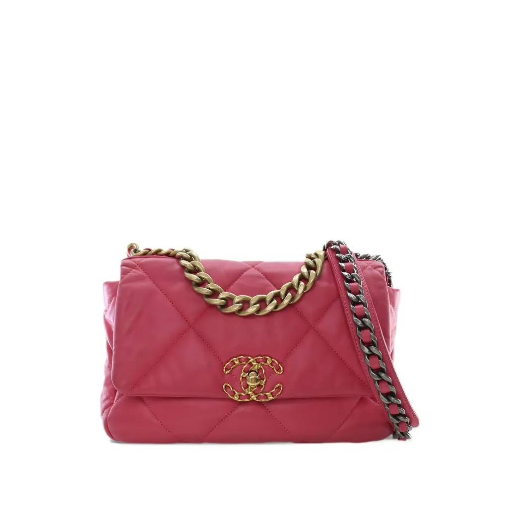 Chanel Medium Lambskin 19 Flap Pink Leather Very good - Front View