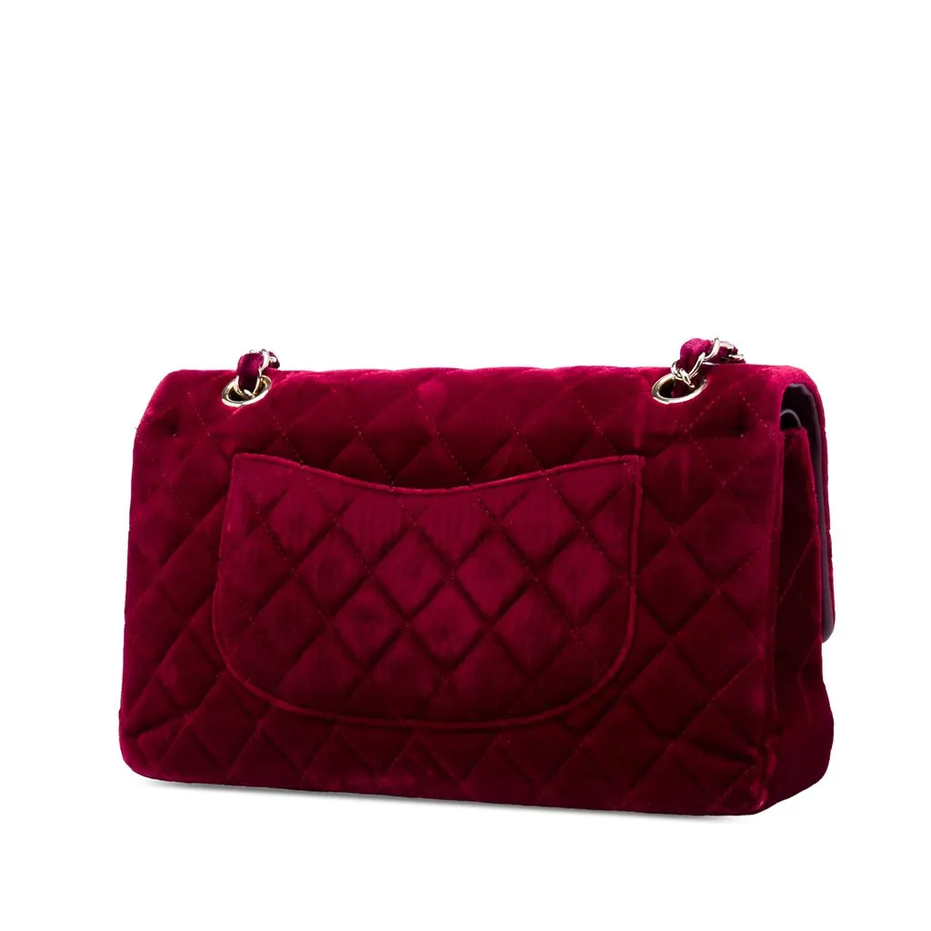 Chanel Medium Classic Velvet Double Flap Red Very good - Back View